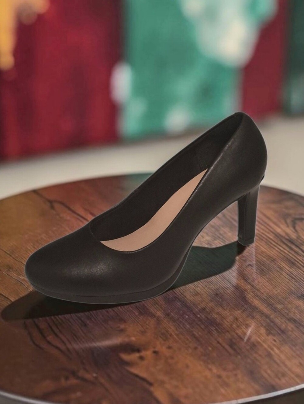 Clarks Classic Black Women's Sz 8 Leather Pump .5" Platform 3.5" Heel Comfort
